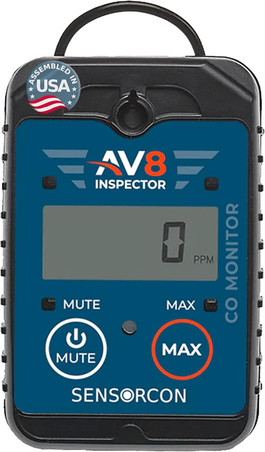 AV8 Inspector Portable Carbon Monoxide Detectors for Aviation – Professional-Grade Digital Carbon Monoxide Monitor with Visual and Audio Alarms