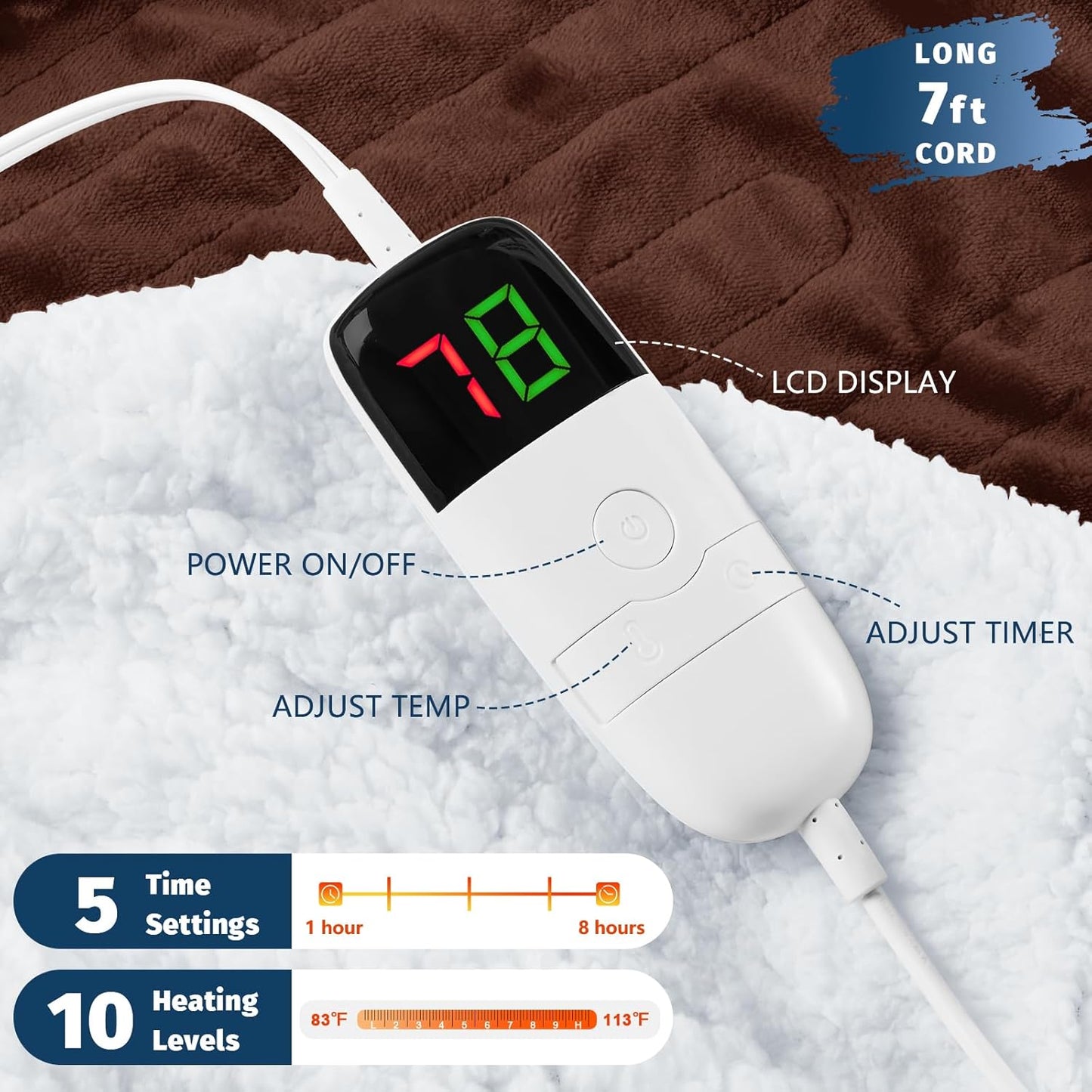 BOMOVA Heated Electric Blanket Throw Size- 50" x 60" Heating Blanket with 10 Heating Levels & 8 Hours Auto Off, Warm Flannel Blanket, Christmas Birthday Gifts for Women
