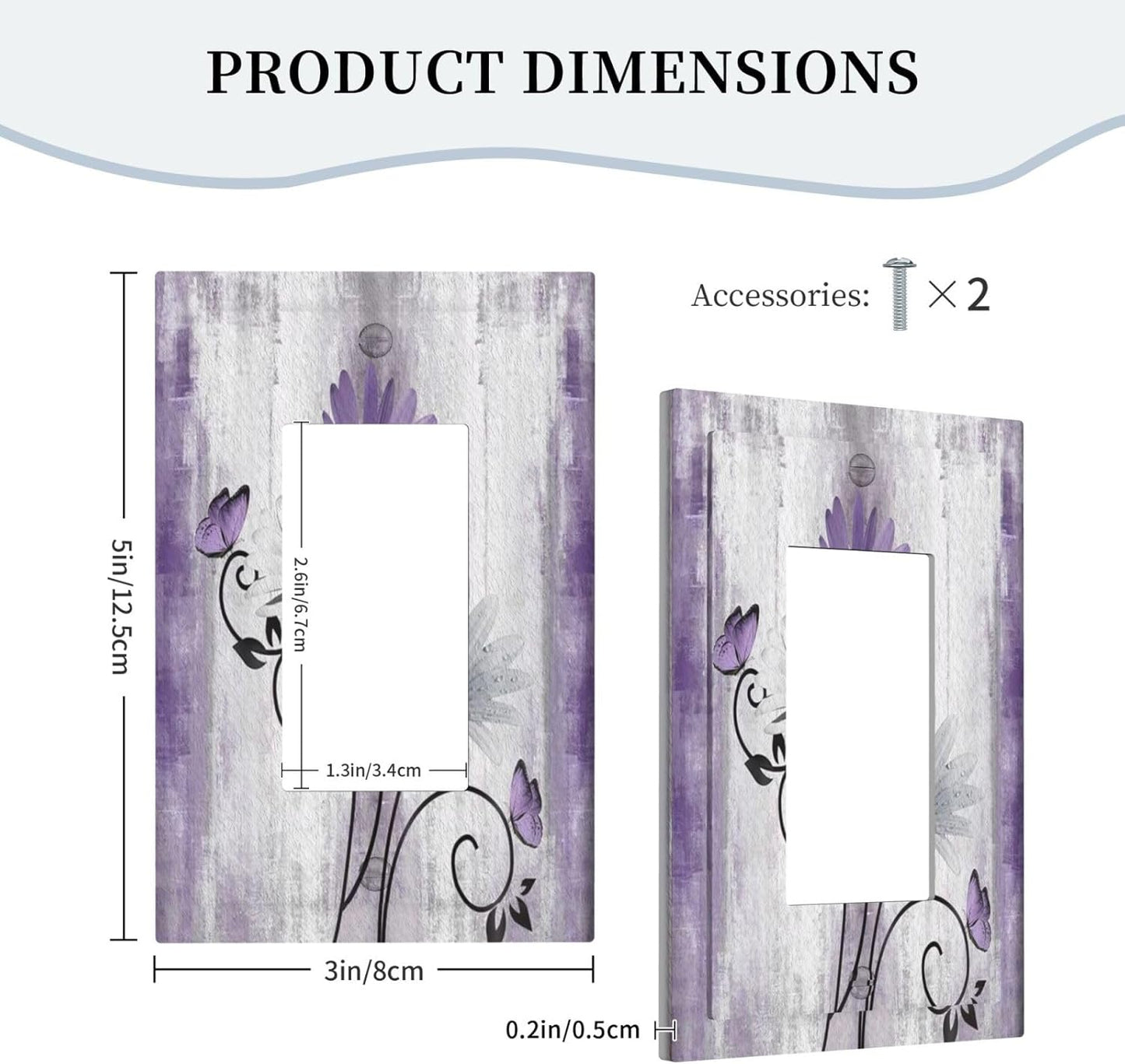 Decorative Outlet Covers Rustic White Purple Daisy Floral Flower 1 Gang Single Decora GFCI Device Light Switch Covers Plate 1 Rocker Wall Plate Jumbo Switch Cover Plate for Home Decor