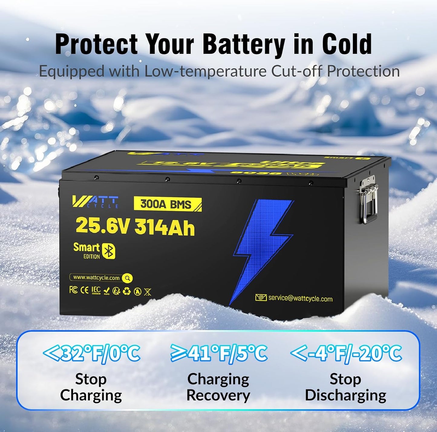 WattCycle 24V 314Ah Lithium Battery 3 Pack, 24V LiFePO4 Battery 300A BMS, LiFePO4 Battery 15000+ Deep Cycles, Rechargable Batteries Built-in Bluetooth, Perfect for Home Energy, RV, Marine, Solar