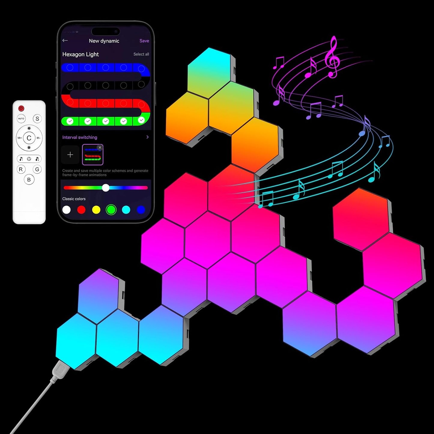 OJQ 20 Pack Hexagon Lights Wall RGB Panel - Hexagonal Led Lights Room Decor Wall Lights Birthday Decorations Gaming Equipment Honeycomb Shape Panels Hexagon Gaming Lights for Bedroom Children