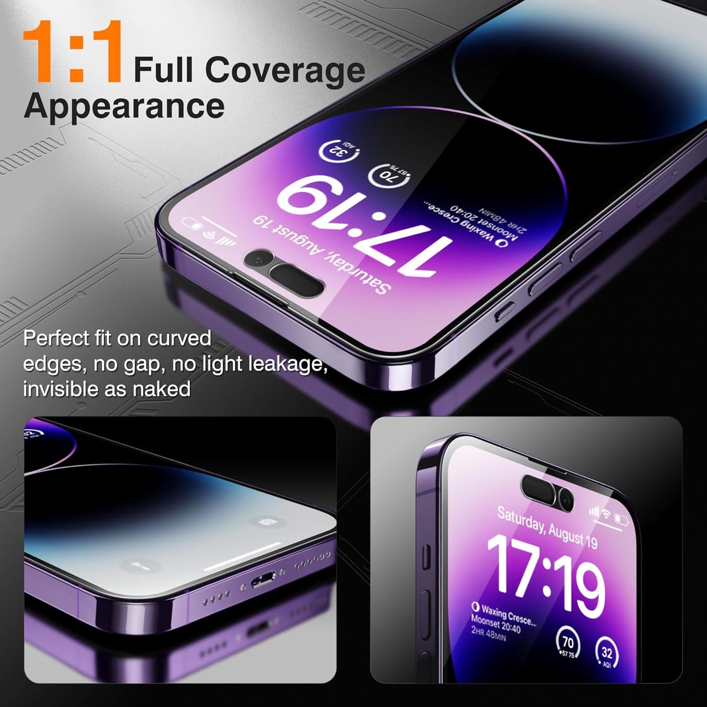 EZ-GLAZ-4+2 Pack for iPhone 14 Pro Privacy Screen Protector[6.1 inches] With Camera Lens Protector, [Drop Protection] 9H Hardness Full Coverage Anti-Spy Tempered Glass Film, Easy to install