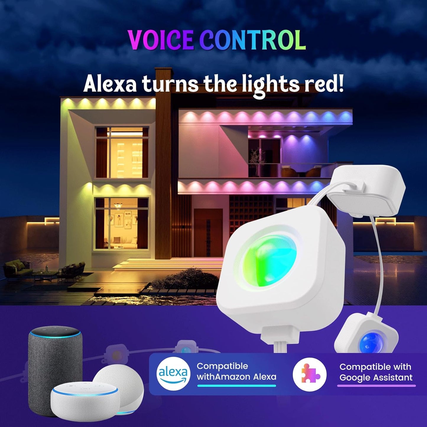 Fitop Permanent Outdoor Lights, 100FT RGB Smart Eaves Lights for House, IP67 Waterproof LED Strip, Music Sync, APP/Voice/Remote Control, Compatible with Alexa/Google