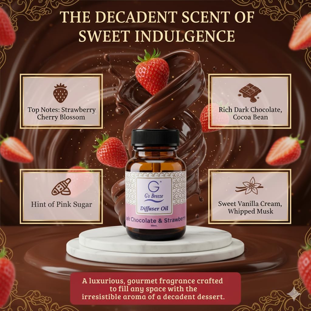 G’s Breeze Smart Diffuser with Refill – Bluetooth & Wi-Fi App Control, Gradient LED Lighting, Adjustable Scent Intensity, 24 Hour, Aromatherapy Diffuser for Home & Office - Dark Chocolate & Strawberry