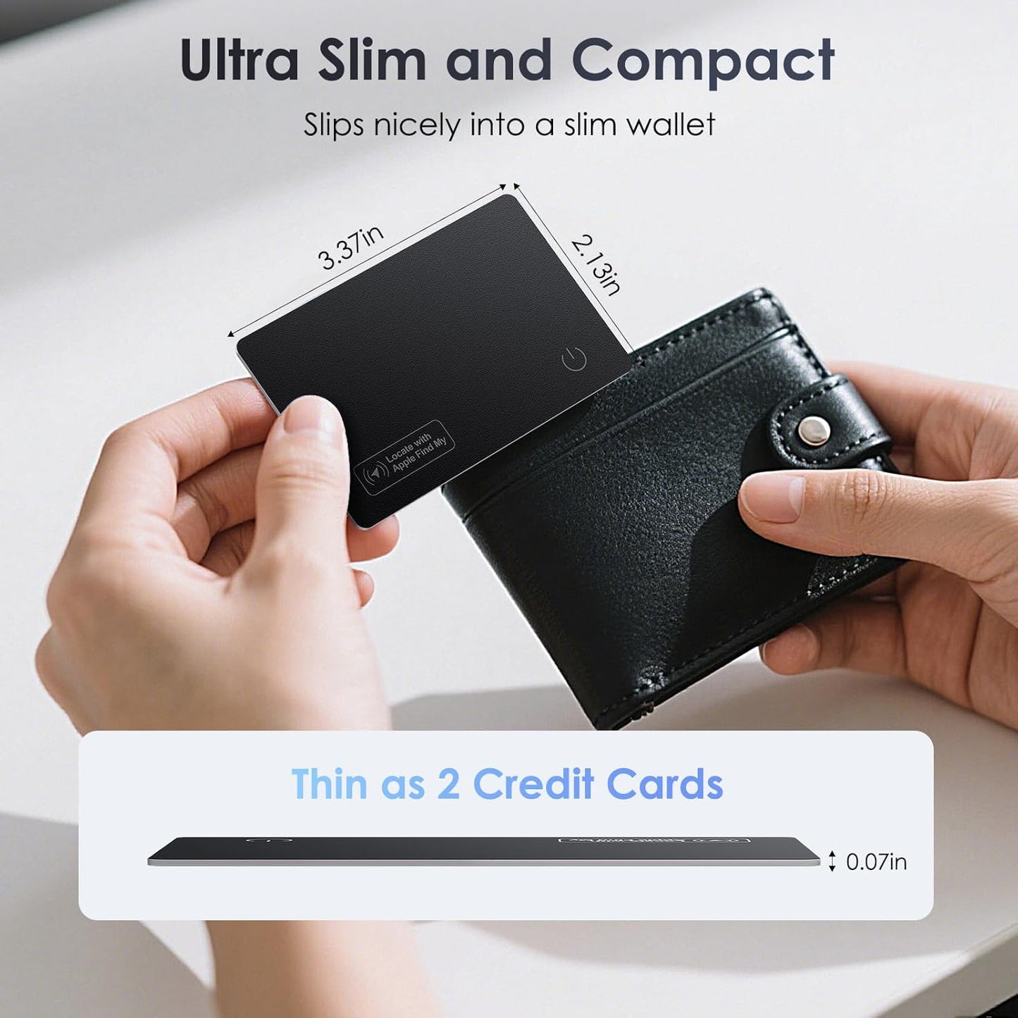 Air-Tag Wallet Tracker Card (iOS Only) - 0.07in Slim Tracking Card, IP68 Waterproof Bluetooth Smart Card, Work with Apple Find My, [Apple MFi Certified], Item Finder for Luggage, Passports, Purse