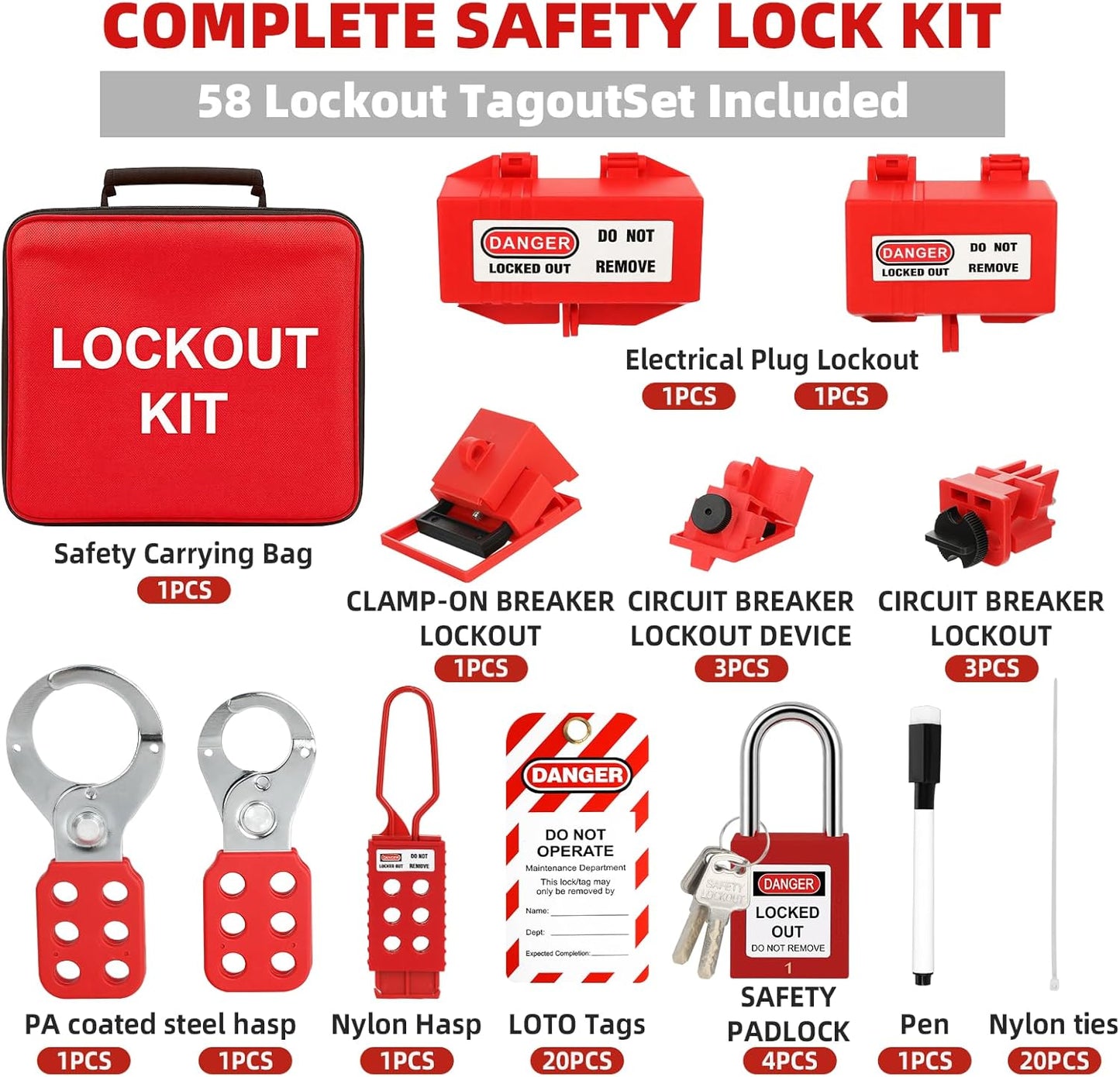 Lockout Tagout Kit，Lock Out Tag Out Kits Electrical，Lockout Kit，Electrical Lockout Tagout Kit，Industrial Lockout Tagout Kit，Lock Out Tag Out，Loto Locks