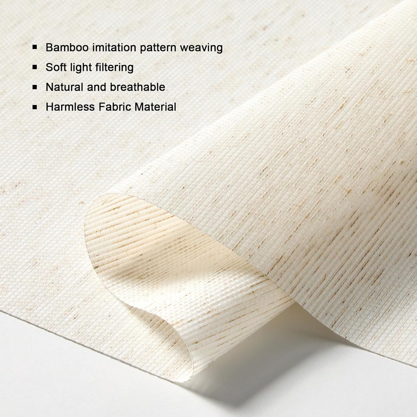 Persilux Custom Size Light Filtering Cordless Roller Blinds Natural Woven Stripes Fabric Thermal Insulation Privacy Roller Shades for Home,Office,Bedroom,Cream Color