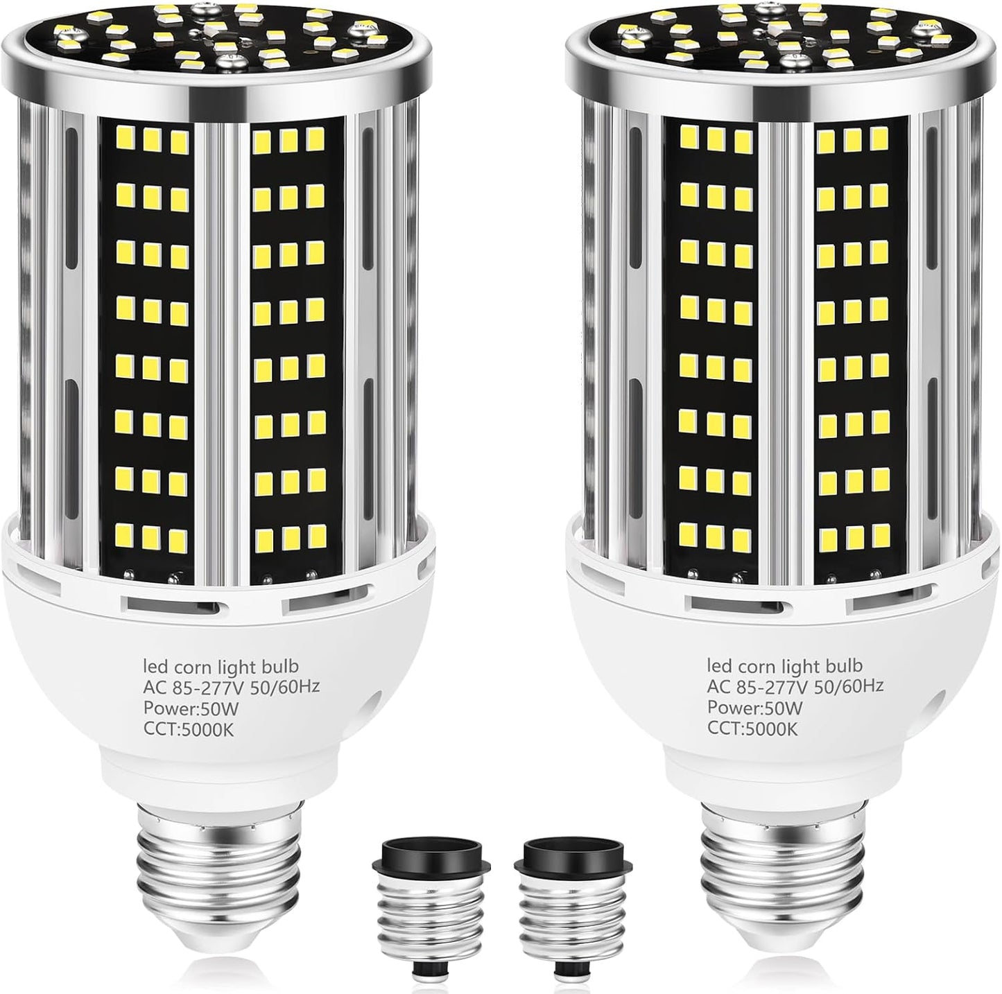 50W 2 Pack LED Corn Light Bulb,5000K Daylight 6500LM(500W Equivalent) Commercial GradeE26/E39 Medium Mogul Base LED Lamp,Large Area Lights for Outdoor Indoor Garage Warehouse Factory Bay Light