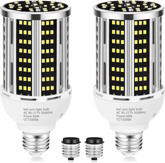 50W 2 Pack LED Corn Light Bulb,5000K Daylight 6500LM(500W Equivalent) Commercial GradeE26/E39 Medium Mogul Base LED Lamp,Large Area Lights for Outdoor Indoor Garage Warehouse Factory Bay Light