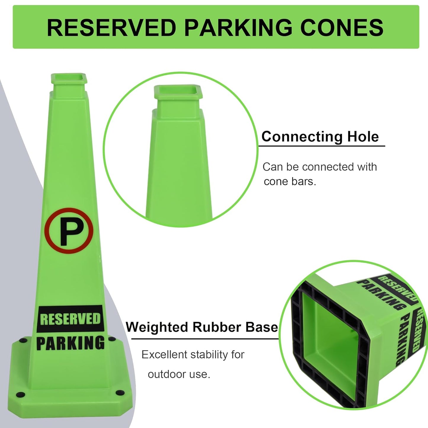 OrangeStar 3-Pack 28" Reserved Parking Cones, Large 4-Sided Message Safety Traffic Cones with Heavy Rubber Base for Indoor Outdoor Use, Parking Lot Control, Driveway Barriers