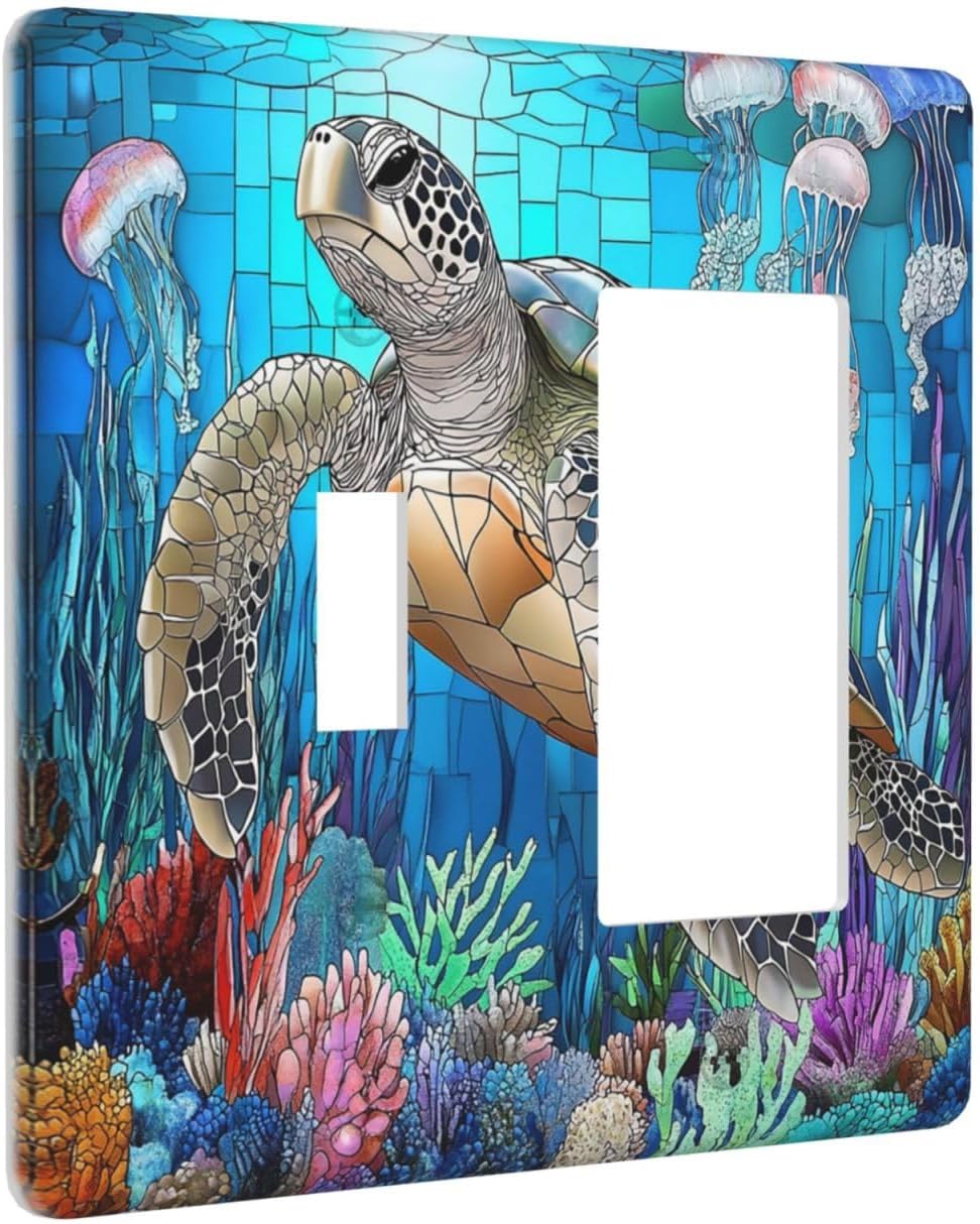 Outlet Covers Nautical Sea Turtle Coral Jellyfish 1 Toggle 1 Rocker Combination Decorative Wall Plate Electrical Switch Plates Light Switch Cover Plate For Kids Room Nursery Decor