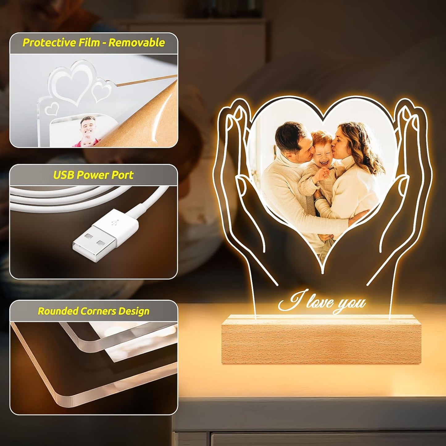 Custom Picture Frames with Photo, Customized Photo Frame, Personalized Picture Frame, Customized Birthday Valentines Day Gifts for Women Men Mom Dad Baby Kids Grandma Grandpa Family