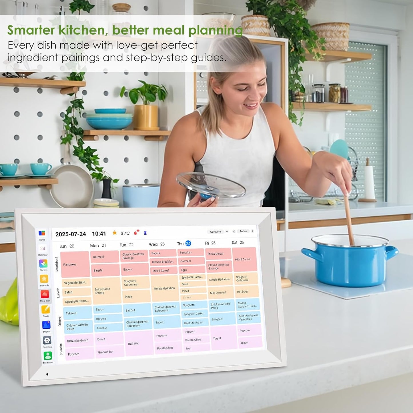 15.6 Inch Smart Digital Calendar 1080P Full HD Planner Digital Picture Frames Interactive Touchscreen Display Family Planner Stand Wall Mount White