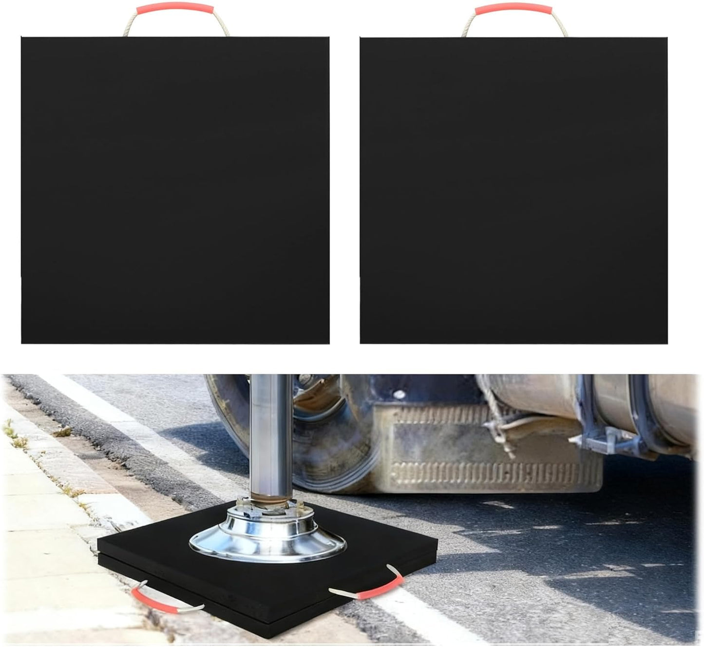 2 Pcs RV Outrigger Pads, 18" x 18" x 1" Non-Slip Rv Stabilizer Jack Pads with Handle, Heavy Duty Rv Pads for Leveling Jacks Blocks for Truck Trailer Crane Wrecker Service Truck, Black
