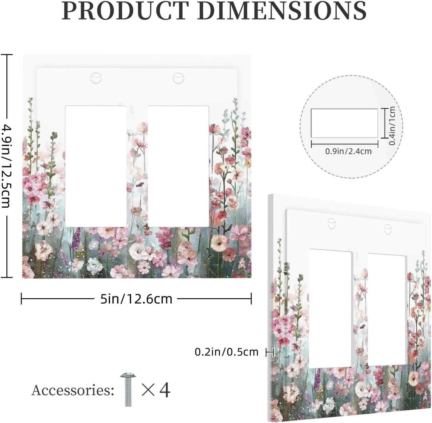 Colorful Flowers Pink Floral Watercolor Plant Decorative Outlet Covers 2 Gang Double GFCI Rocker Electrical Wall Panels Light Switch Cover Plate for Bed Room Living Room Decor