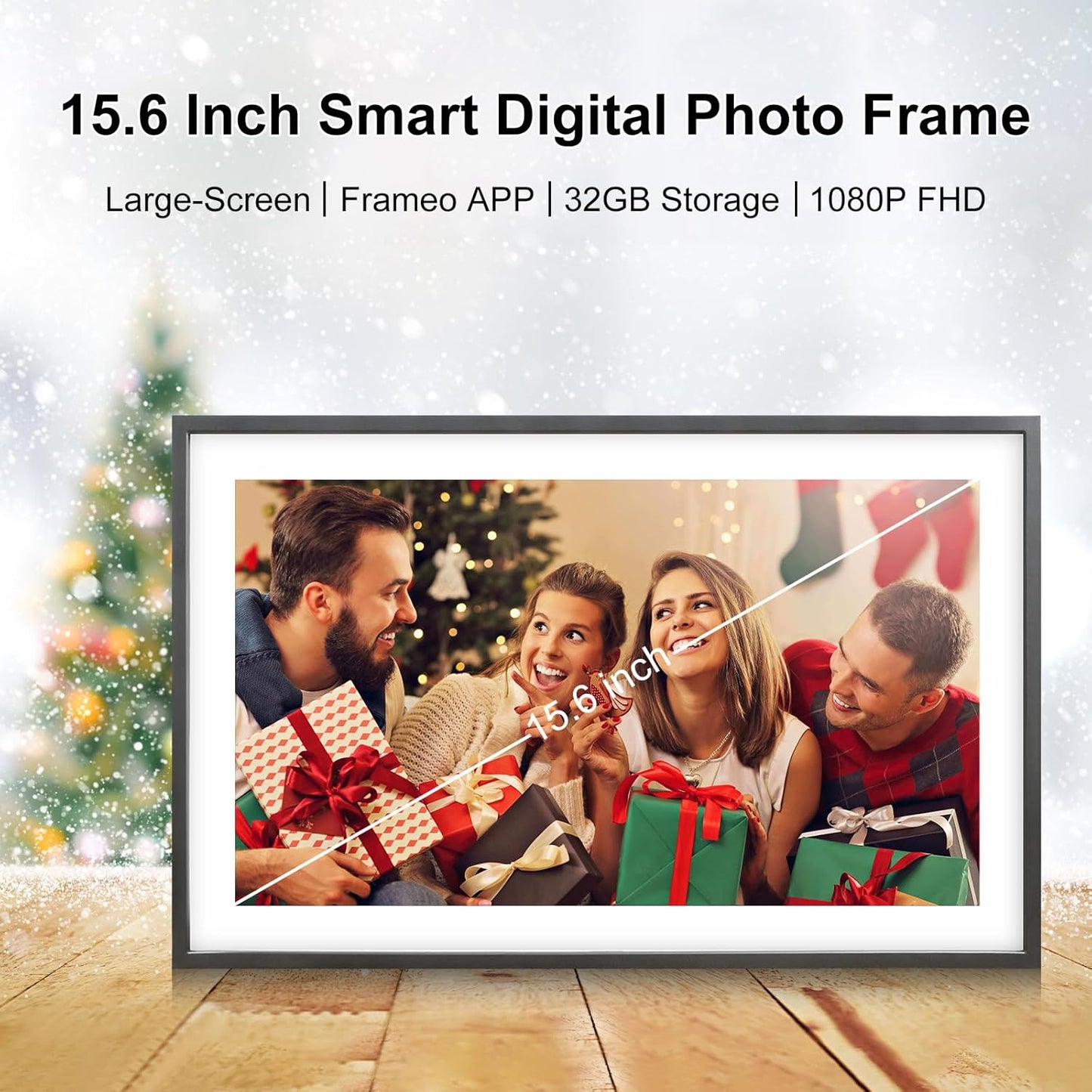 Digital Picture Frame 15 Inch Large Frameo Digital Photo Frame，32GB, 1920 * 1080 IPS HD Touch Screen, Electronic Picture Frame IPS Touch Screen with Auto-Rotate, Frameo Digital Frame WiFi