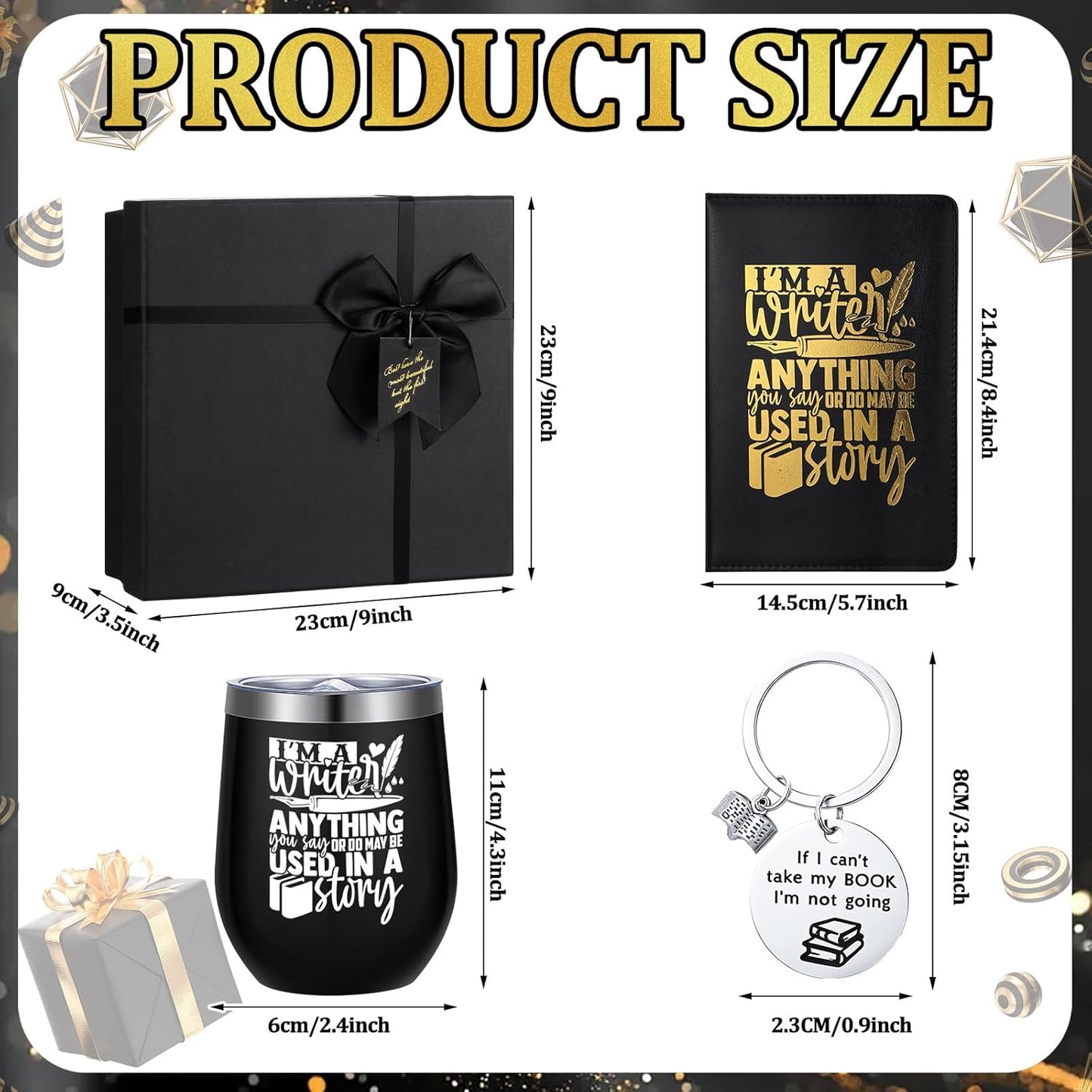 6 Pcs Writer Gifts for Men Women Future Author's Gift 12 oz Stainless Steel Cup Socks Keychain Pen Notebook Box for Novelist Screenwriter Poet Christmas Reading Writing Book Gifts