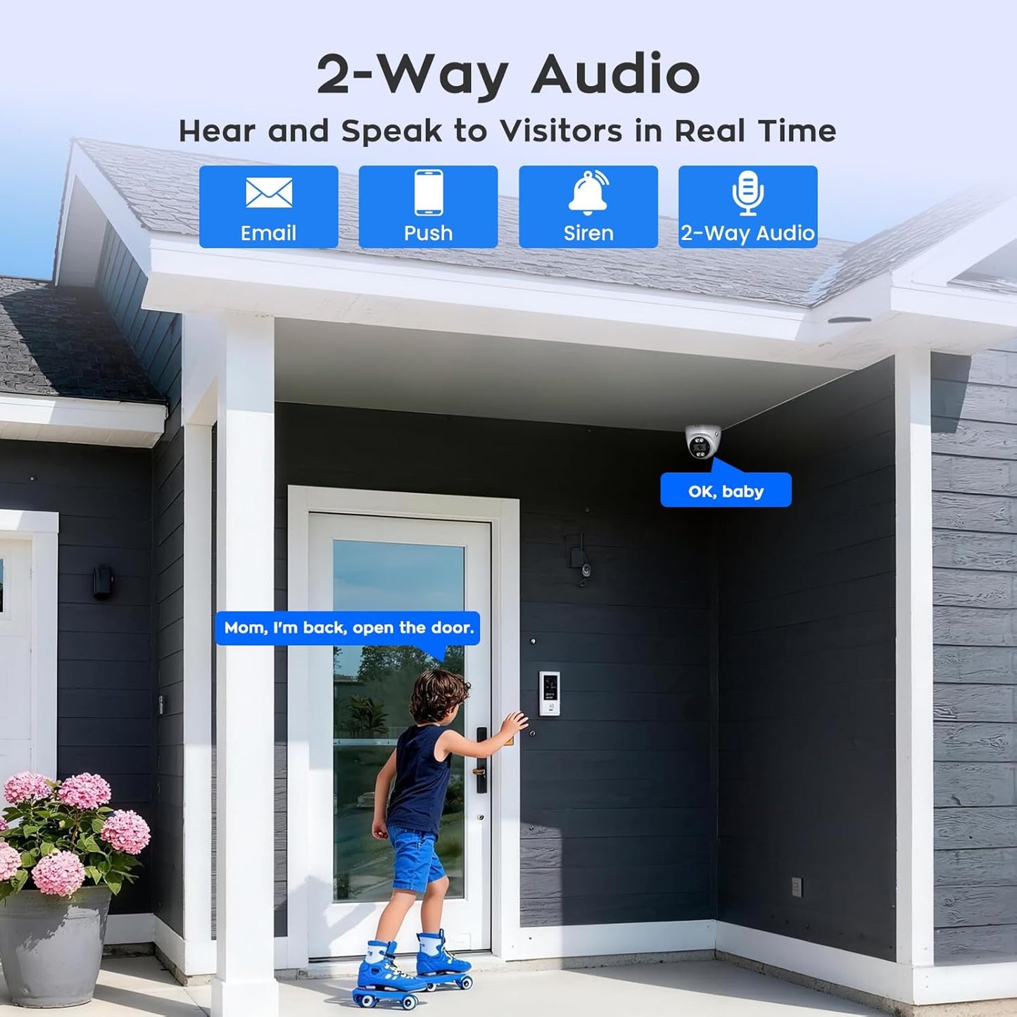 xmartO 10CH 10 Pcs Home Security Camera Kit, 4 * 2K HD Dome Camera and 6 * 2K 3MP Super HD WiFi Home Security Camera, 2-Way Audio, Night Vision, 24/7 Surveillance Camera, No Monthly Fee