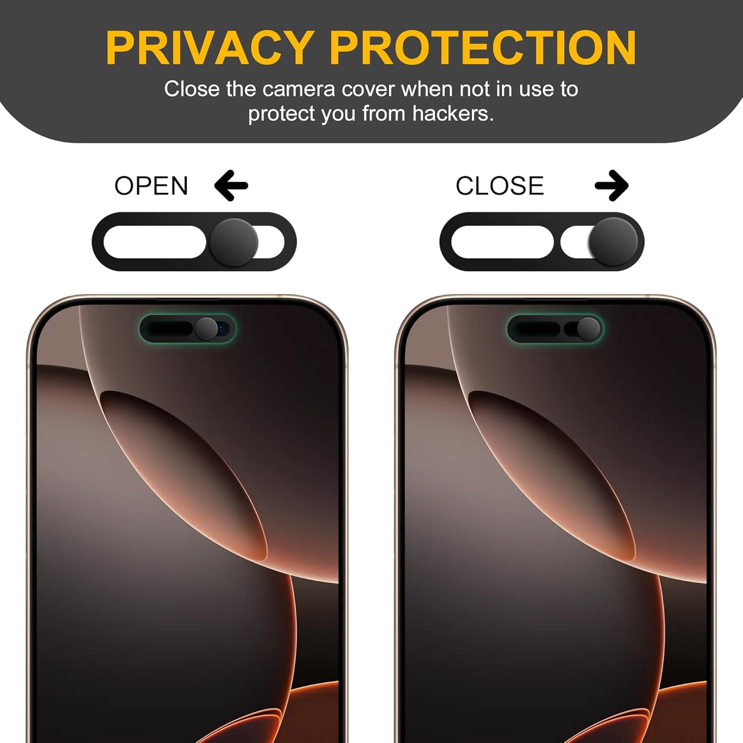 3 Pack Privacy Cover Compatible for iPhone 15 Pro/iPhone 15 Pro Max with 2 Front Camera Privacy Cover, Anti-Spy Camera Cover, Easy-Adhesive Design, Safeguard on iPhone 15 Pro/15 Pro Max. Black