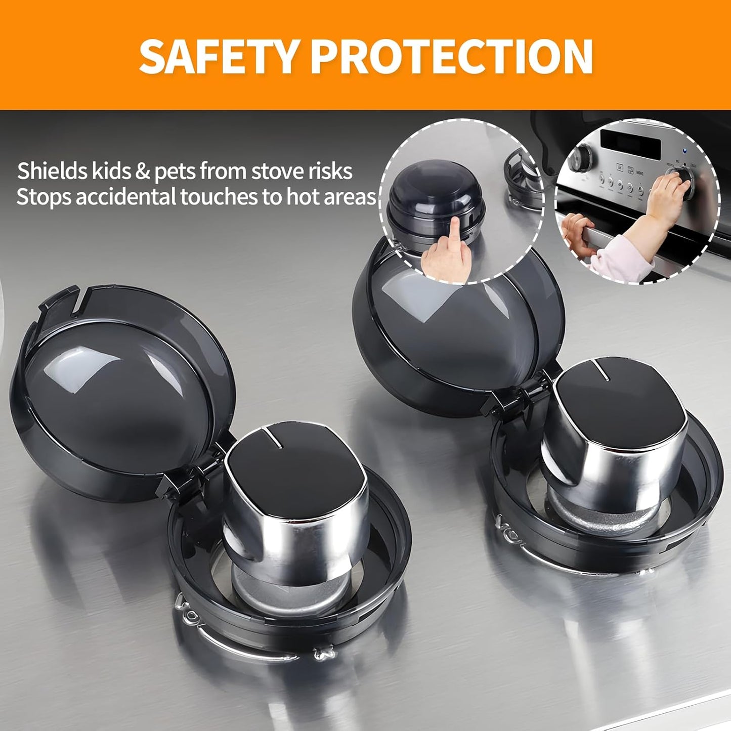 Gas Stove Knob Covers – Heat-Resistant Baby Proof Stove Knob Covers, Universal Size Gas Stove Knob Locks, Stove Child Proof Knobs with Adhesive, Stove Safety Guard for Kids Toddler Pet(4 Pack)