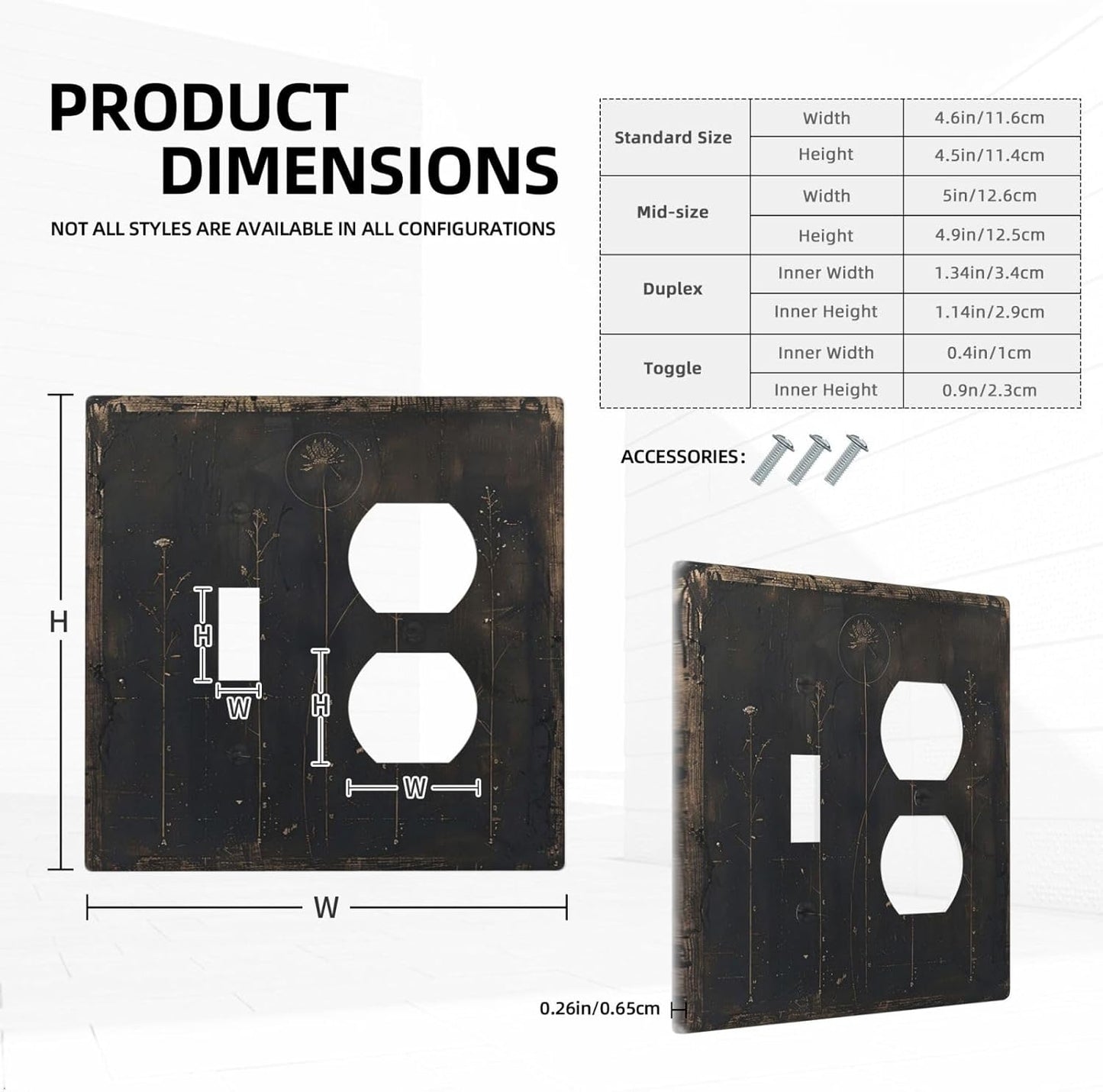 Outlet Covers Black And White Dandelion Art Vintage Wood Grain 1 Toggle 1 Duplex Switch Plate Covers Electrical Light Switch Cover Plate Decorative Wall Plate Socket Cover for Farmhouse Cabin Decor
