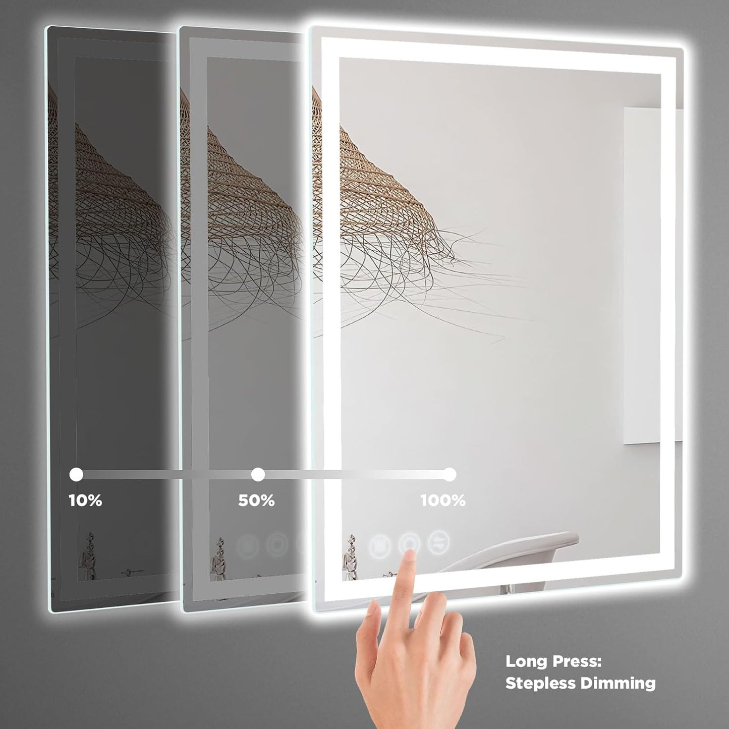 LED Mirror for Bathroom 20"x 28" with Frontlit and Backlit, Anti-Fog Mirror with Lights, Stepless 3 Colors Temperature & Dimmable Bathroom Mirror, Memory Tempered Glass Mirror for Bathroom