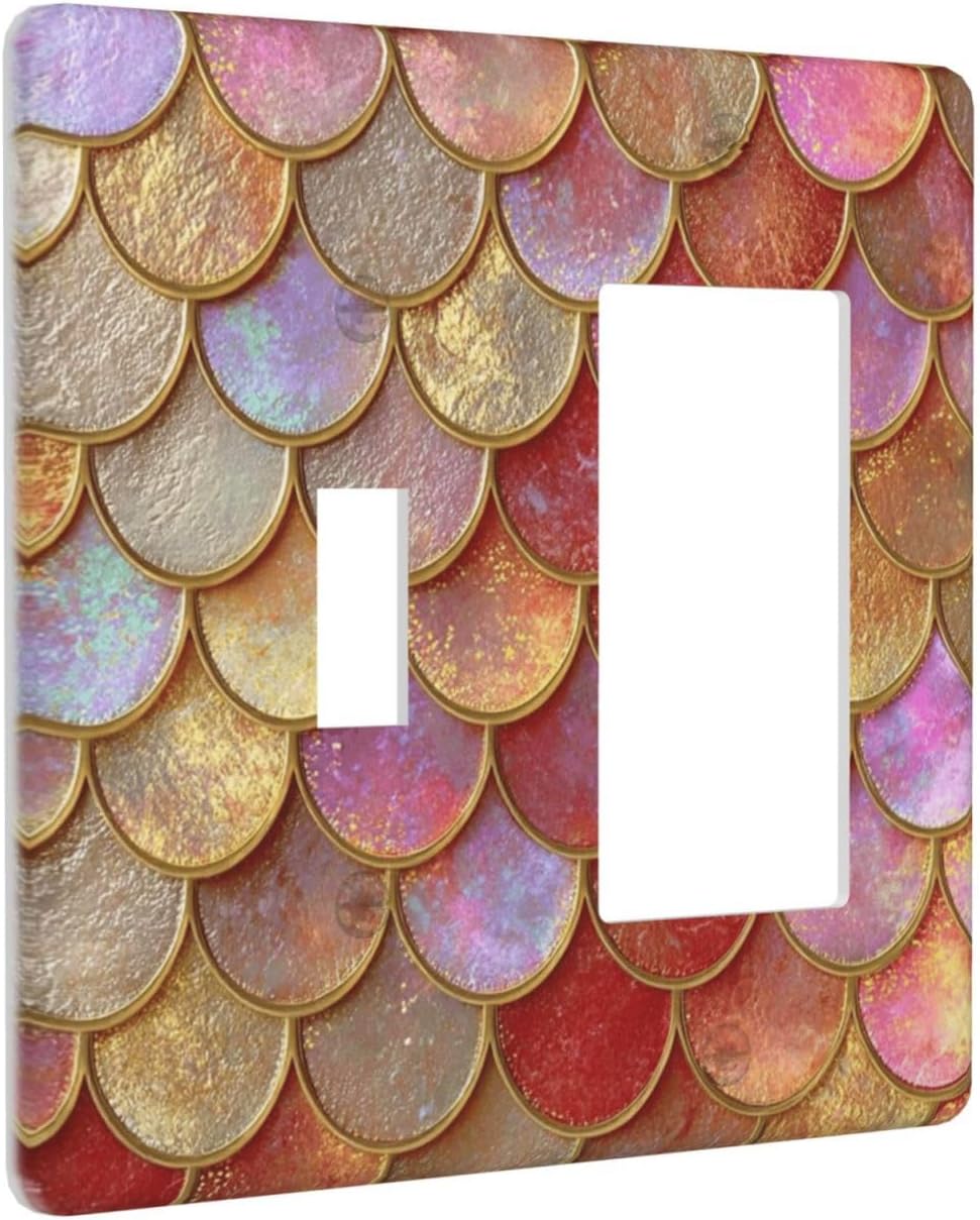 Mermaid Glitter Scale Rainbow Gold Fish Scales Outlet Covers 1 Toggle 1 Rocker Combination Decorative Wall Plate Electrical Switch Plates Light Switch Cover Plate for Bed Room Home Decor