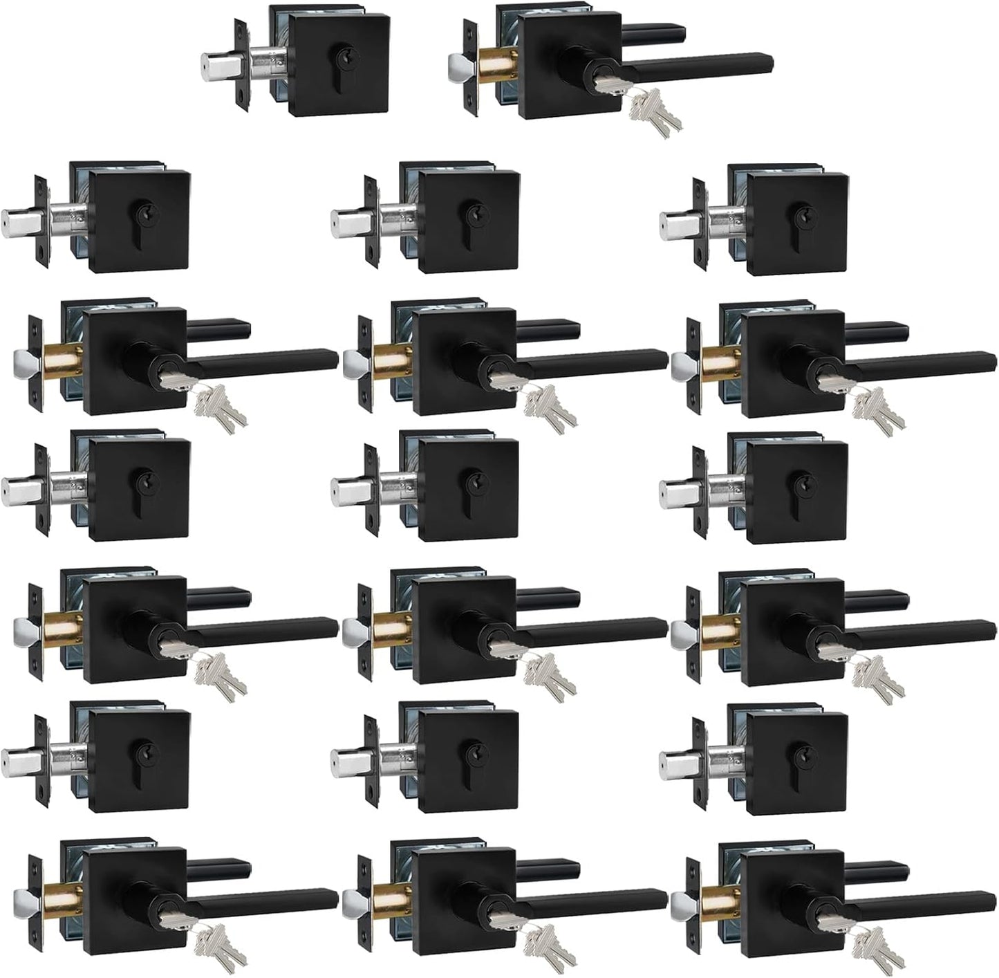 Keyed Entry Door Handle with Single Cylinder Deadbolt, Keyed Alike(Same Keys Only Per Set) Front Door/Exterior Door Lever Lockset, Matte Black, 10 Sets of Locks with 10 Sets of Different Keys
