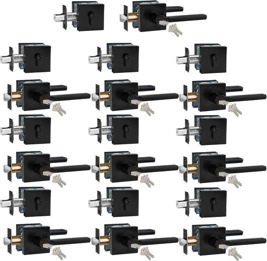 Keyed Entry Door Handle with Single Cylinder Deadbolt, Keyed Alike(Same Keys Only Per Set) Front Door/Exterior Door Lever Lockset, Matte Black, 10 Sets of Locks with 10 Sets of Different Keys