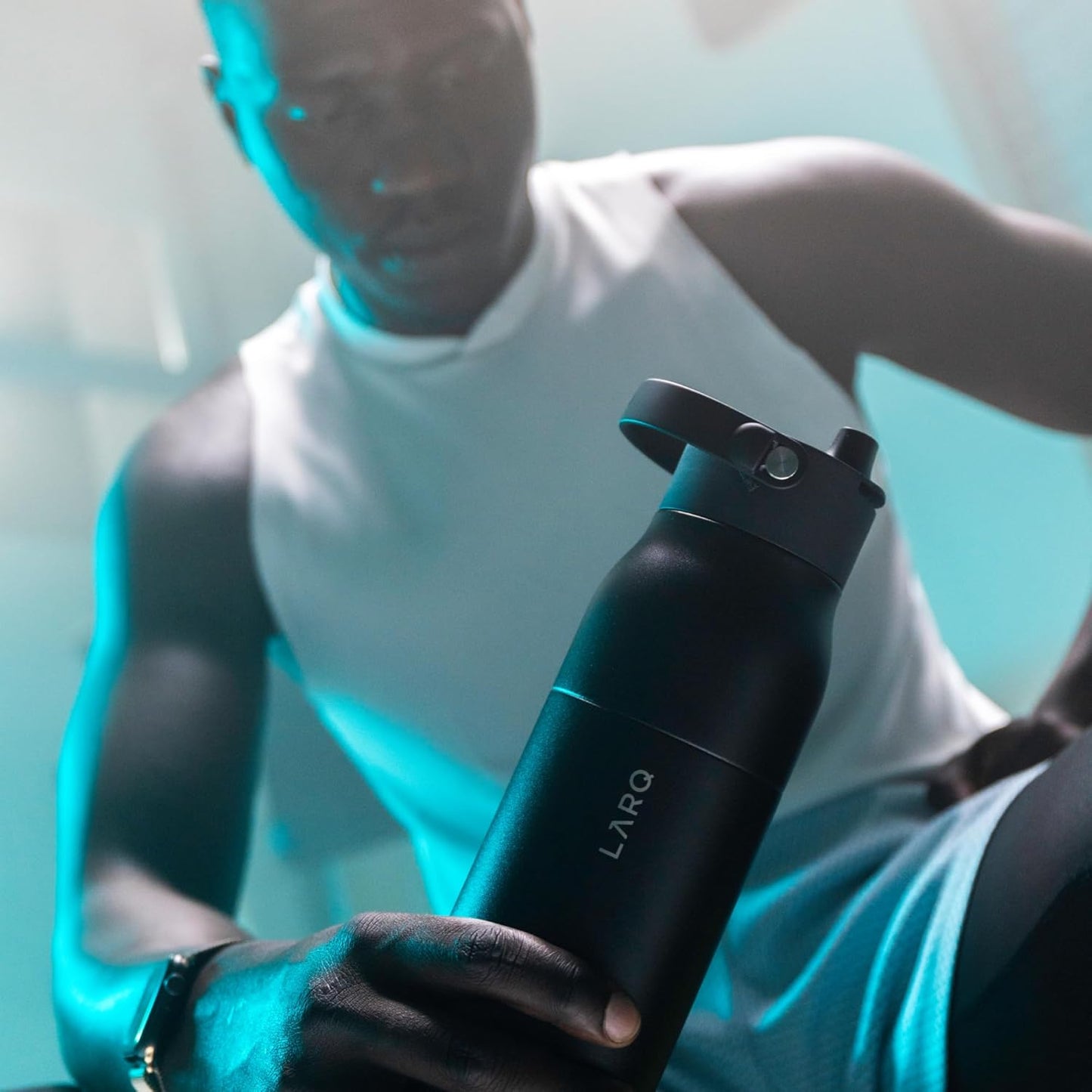 LARQ Bottle Swig Top 23oz - Insulated Stainless Steel Water Bottle With Built-In Silicone Handle | BPA Free | Reusable Water Bottle for Sports, Gym, and Travel, Obsidian Black