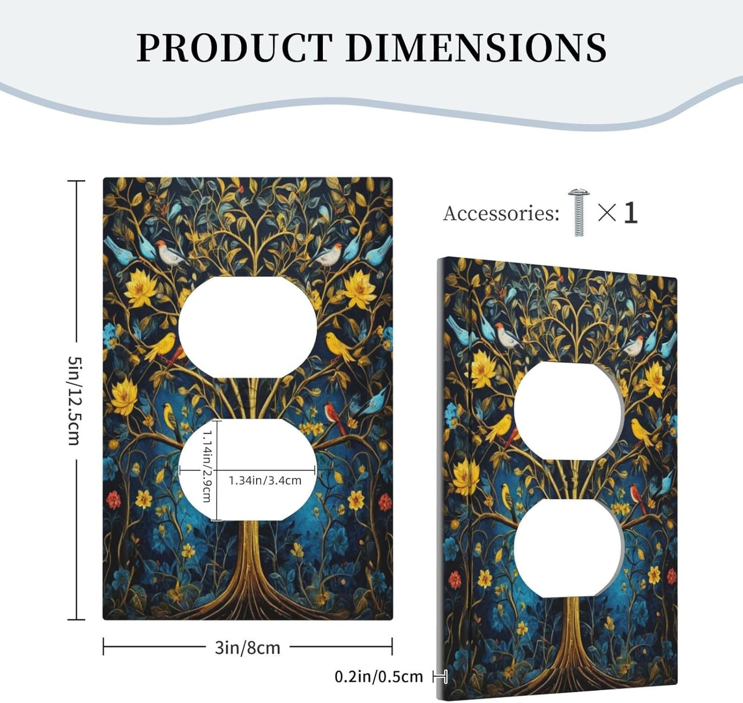 Gold Tree With Birds Flowers on Branches Light Switch Cover 1 Gang Outlet Plate Single Duplex Wall Plate Covers Decorative Switchplate Covers Electrical Faceplate for Home Decor