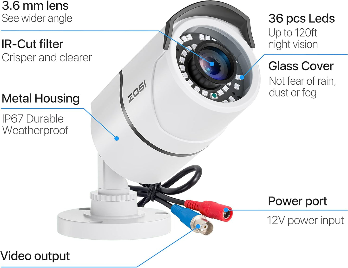 ZOSI 4 Pack 2MP 1080p HD-TVI Home Security Camera Outdoor Indoor 1920TVL, 36PCS LEDs, Night Vision, Weatherproof Surveillance CCTV Bullet Camera