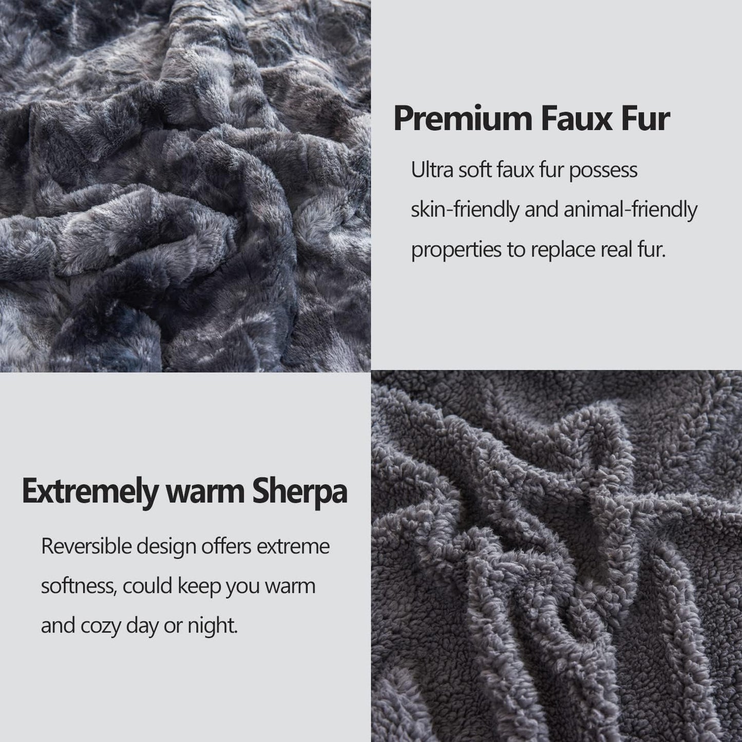 NEWCOSPLAY Super Soft Faux Fur Blanket Twin Size Grey Sherpa Fuzzy Plush Warm Blanket for Sofa Bed (Grey, Twin(60"x80"))