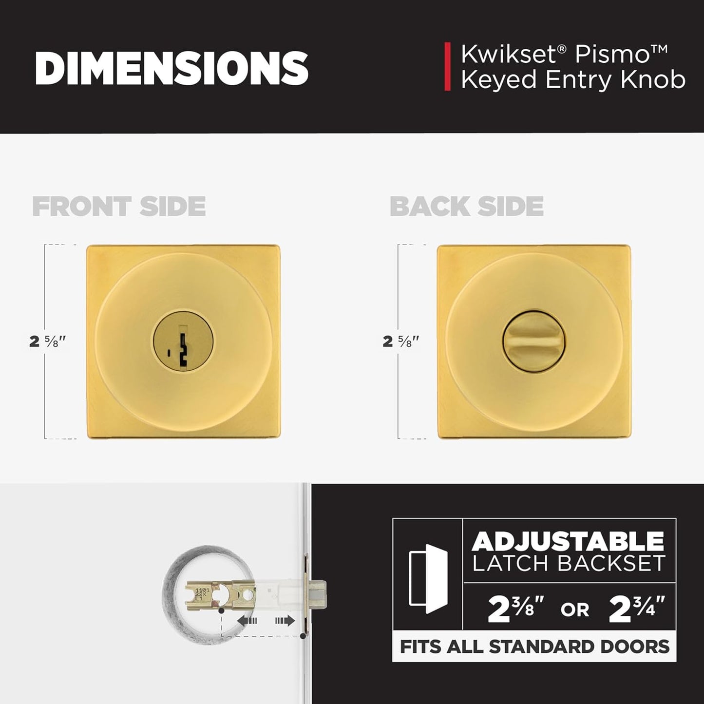 Kwikset Pismo Entry Door Knob with Lock and Key, Secure Keyed Handle Exterior, Front Entrance and Bedroom, Satin Brass, 10 Pack, Pick Resistant SmartKey Rekey Security