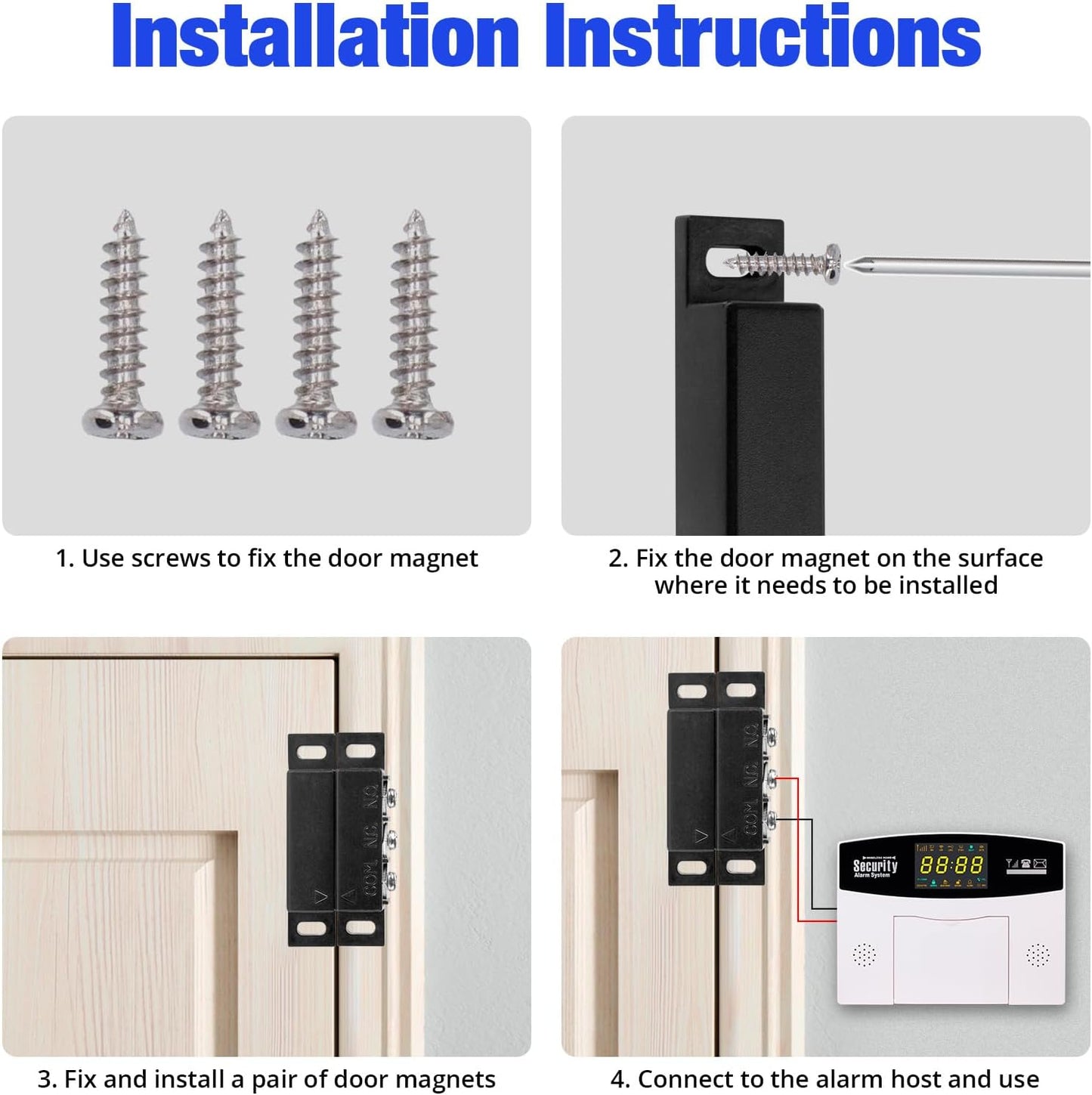 Magnetic Reed Switch Normally Open and Normally Closed NC NO Magnetic Contact Sensor Alarm Magnetic Door Switch,Proximity Switch for Door Alarm, Window Safety, Black,Pack of 2 with 40 Screws