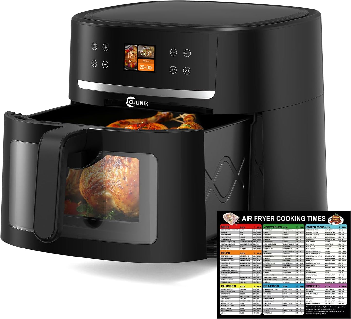 8.5QT Large Air Fryer, AI Intelligent Recognition Airfryer with Clear Window, Touch Controls with 12 AI Functions, Shake Reminder, Nonstick, Fit for Family, Black