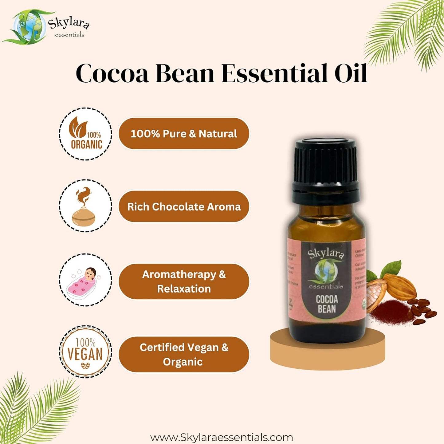 Organic Cocoa Bean Essential Oil (Chocolate) - Pure, Aromatic, and Rich | Natural Chocolate Scent for Aromatherapy (10ml)
