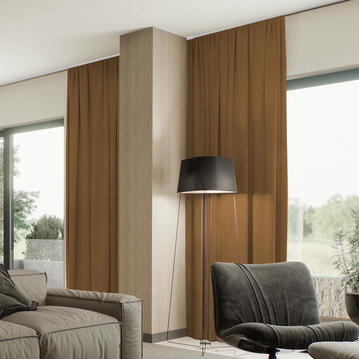 SmartWings Automatic Curtain Opener with Drapery, Motorized Vertical Blinds with Remote, Electric Closet Doors Sliding Panels Compatible with Alexa Google Homekit, 93% Blackout Brown Orange
