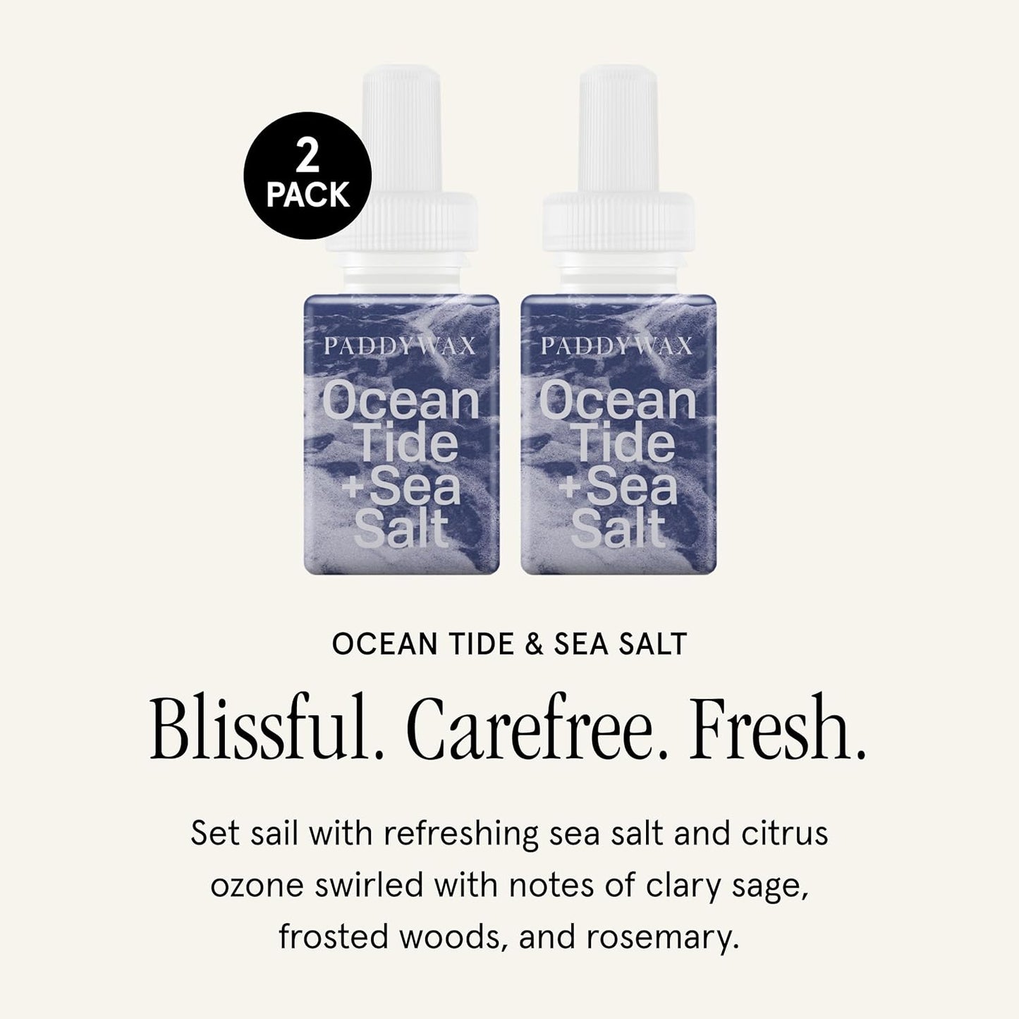 Pura & Paddywax Home Scent Refill - Smart Air Diffuser - Up to 120-Hours of Luxury Fragrance per Refill - Home Essential - Clean & Safe Diffuser Fragrance - 2 Pack, Ocean Tide & Sea Salt