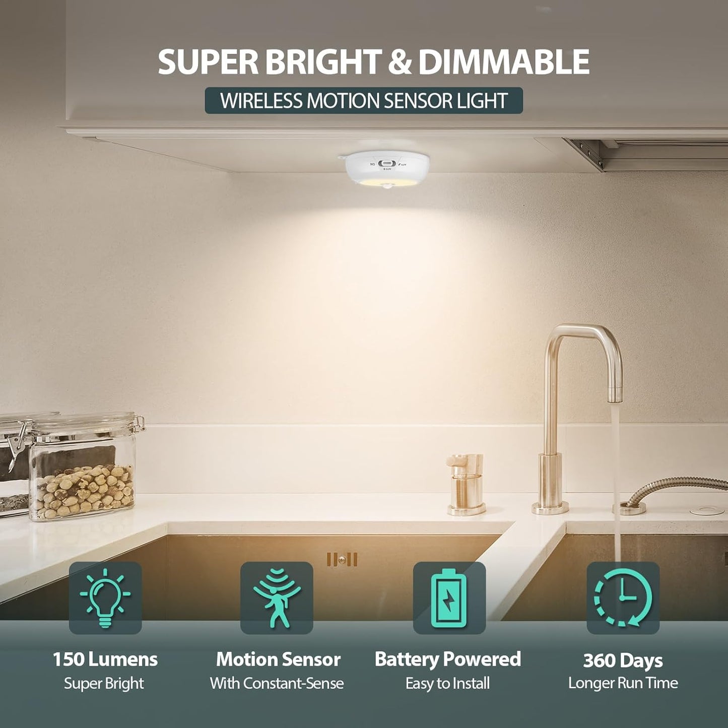 Under Cabinet Lighting, LED Puck Lights AA Battery Operated, Closet Lights Motion Sensored for Kitchen, Shelf, Dimmable & Magnetic, 3000K Warm White (6 Pack)