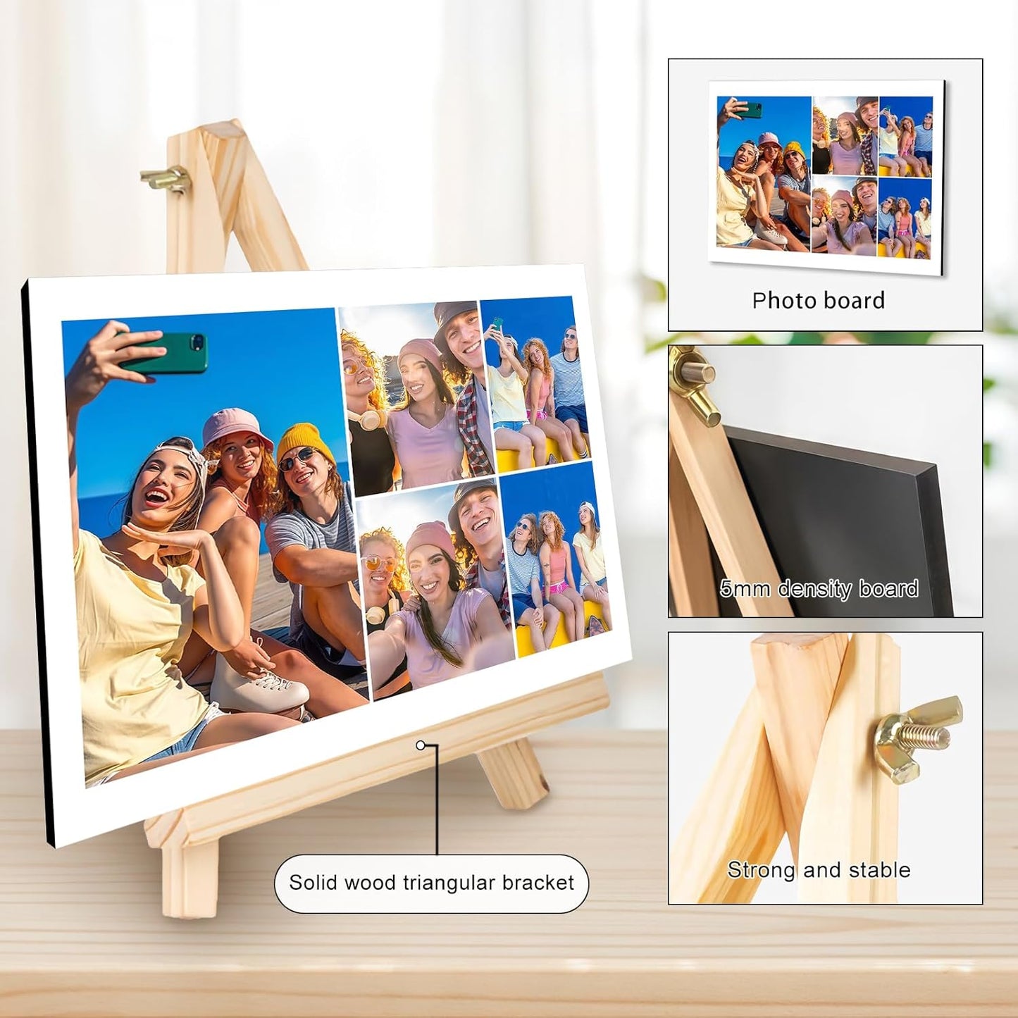 Custom Photo Frame with Stand, Personalized Picture Display, MDF and Wood Construction, Desktop Decor, Multiple Designs, Customizable Gift for Family and Friends