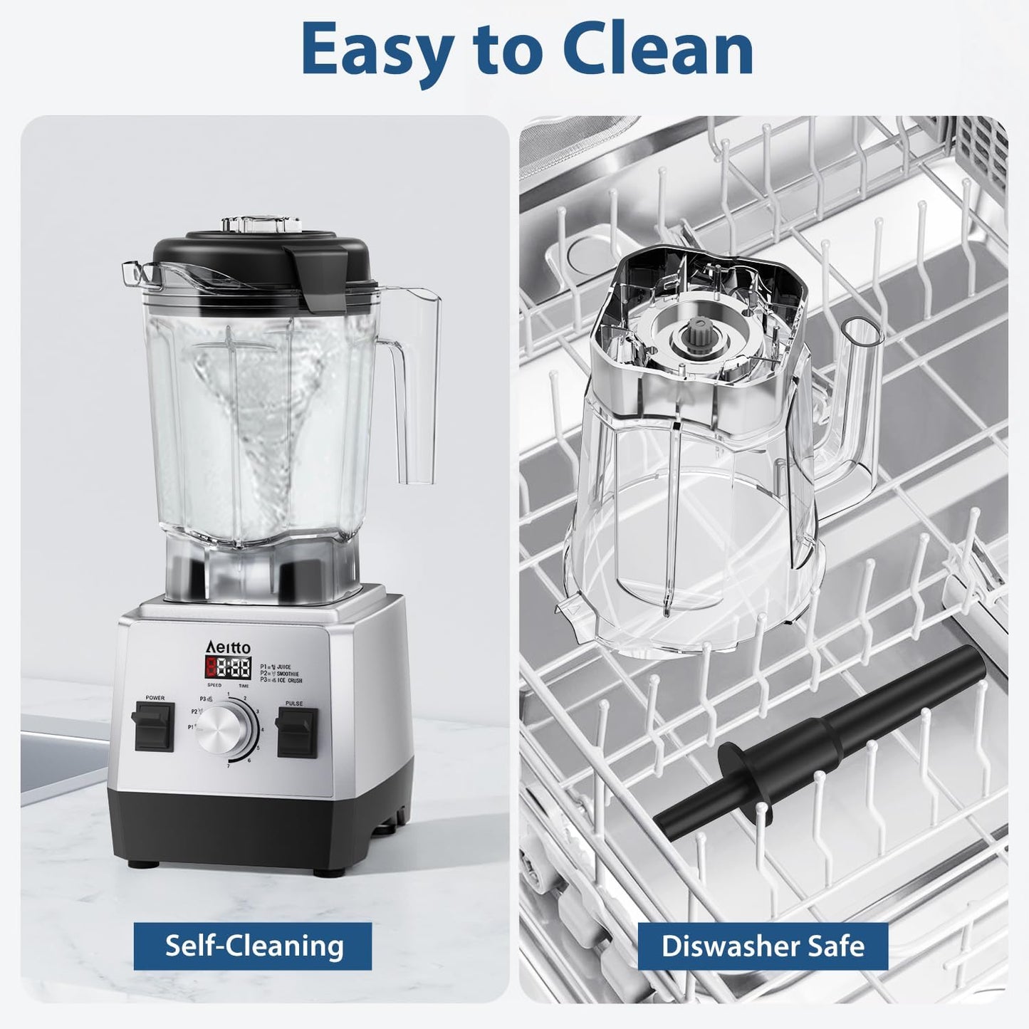 Aeitto Blenders for Kitchen with 68Oz. Jar, 1800W Max Power Smoothie Blender, 3 Preset Programs & 7 Speeds, Professional Countertop Blender for Smoothies, Ice Crush, Frozen Drinks, Generation2 Silver