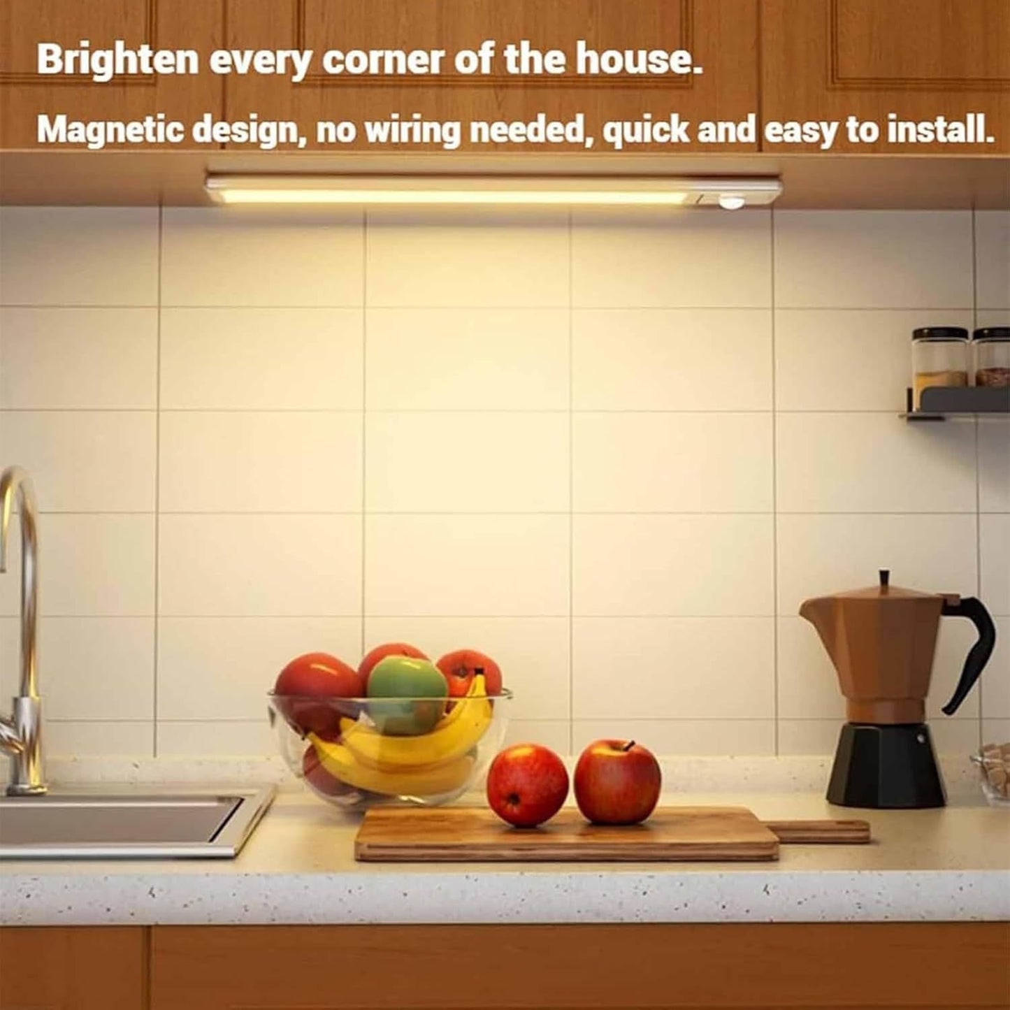 Under Cabinet Kitchen Lights, 2PCS Motion Sensor LED Dimmable Lamp, Magnetic Motion Sensor Light, Rechargeable LED Wardrobe Lights for Under Cabinet Closet Hallway Kitchen Bedroom Shelf Counter
