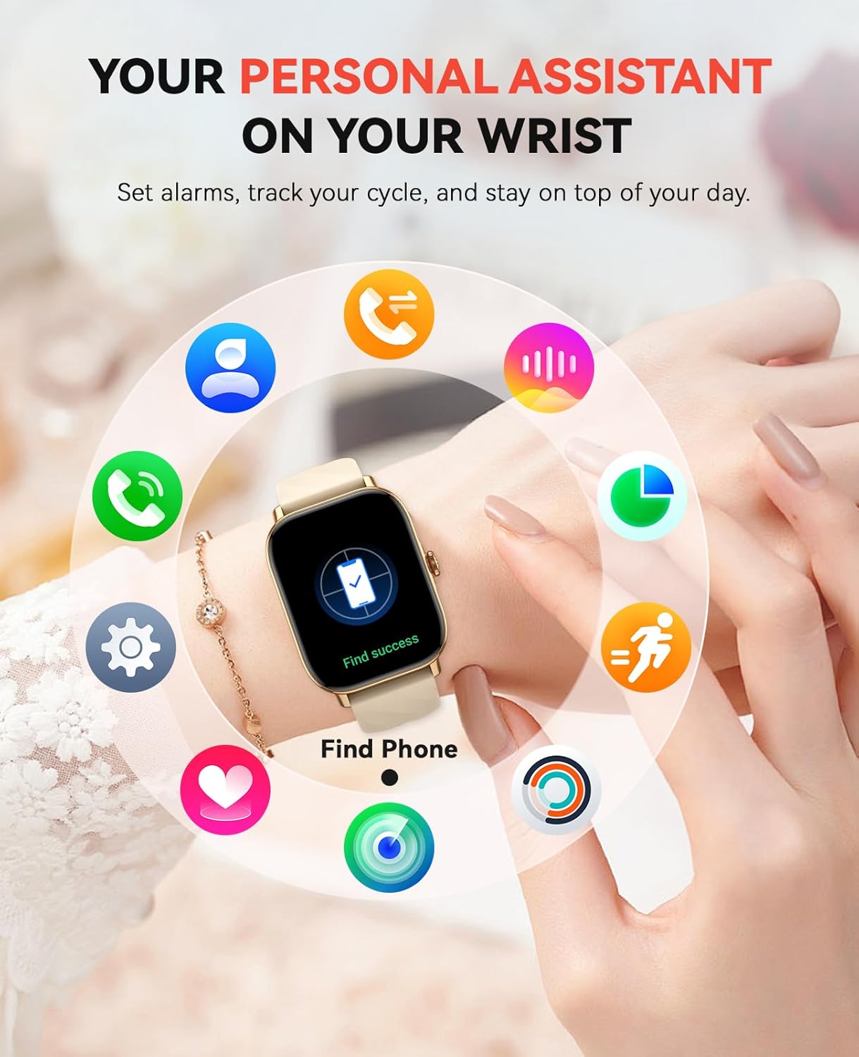 Smart Watches Fitness Tracker for Men Women with Step Counter, Sleep / Calorie Monitor, Pedometer, IP68 Waterproof, 120+ Sports for iPhone Android, 1.91”HD Touchscreen Smartwatch (Casual, Gold, 1.91)