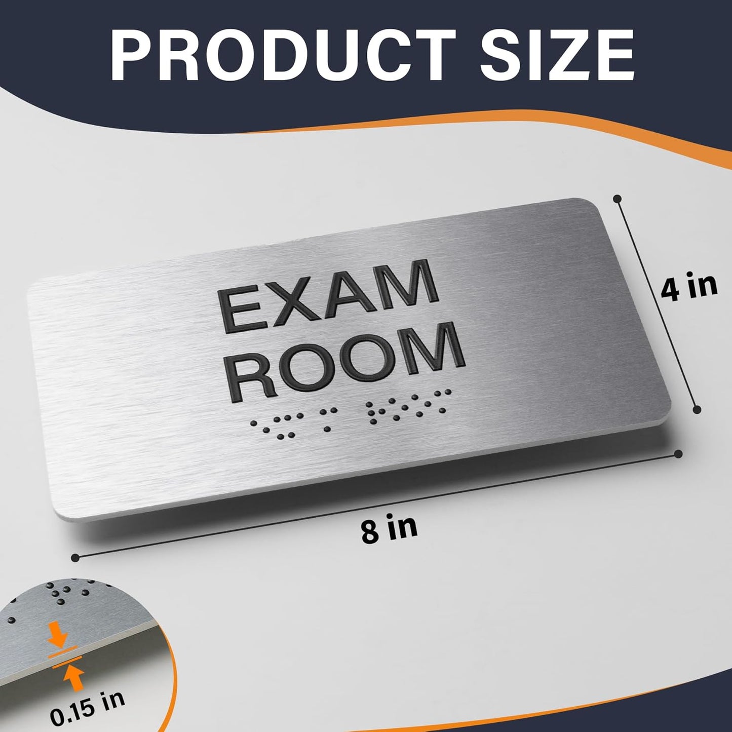 Exam Room Signs with Raised Text & Grade 2 Braille –,Easy Installation with Adhesive Pad – Brushed Aluminum/Silver Finish Easy Install with Double-Sided Tape
