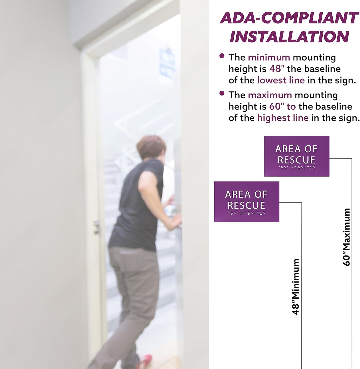 6" X4" Area of Rescue Sign - ADA Compliant Tactile Graphics Grade 2 Braille Text Wall Sign | Emergency Assistance, Refuge Place Sign for Schools, Offices, Apartments & Restaurants