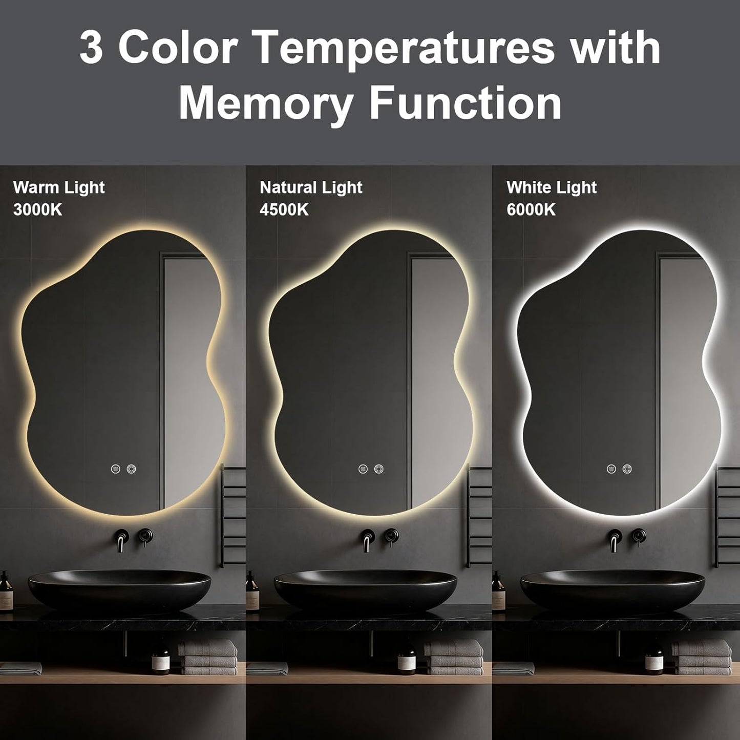 Asymmetrical Lighted Mirror for Bathroom,Modern LED Vanity Mirror with Backlit,Fog-Free,Tri-Color Dimmable Lighting with Memory Function,Hardwire Ready [Horizontal/Vertical] 35" H x 25" W