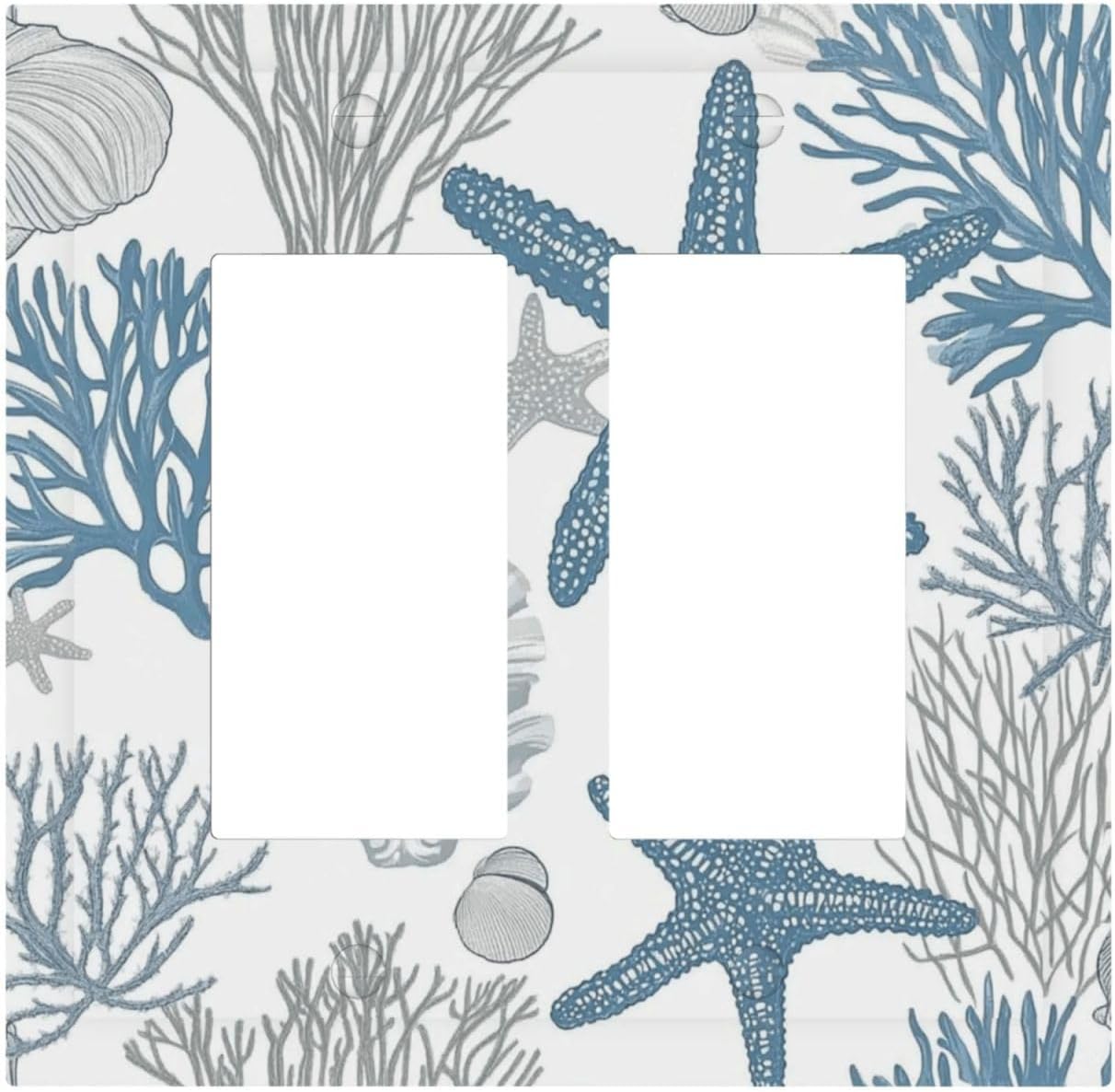 Blue Starfish Nautical Beach Conch Coastal Coral Shell Decorative Outlet Covers 2 Gang Double Gfci Rocker Electrical Wall Panels Light Switch Cover Plate For Kids Room Bathroom Decor