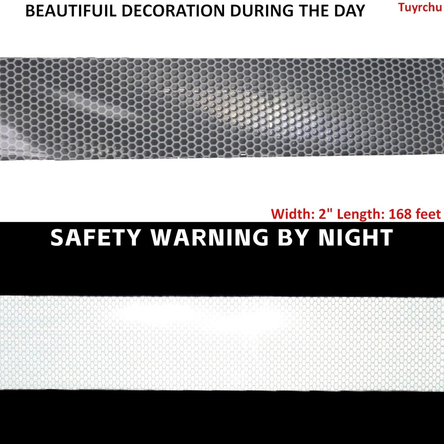Non Fading Silver Reflective Tape 2 inch Wide, Outdoor Waterproof Safety Adhesive Stickers, High Visibility Industrial Marking Tape (168 feet)