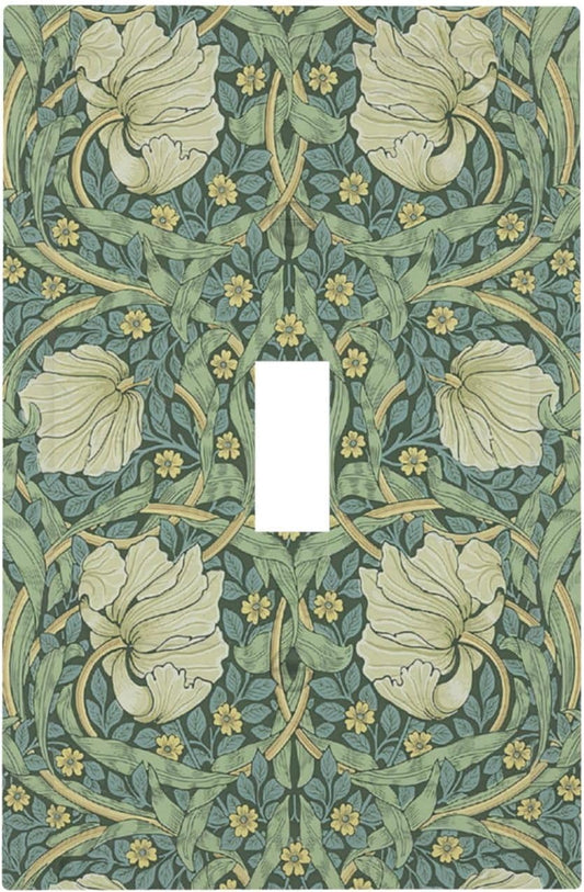Decorative Light Switch Cover Vintage Floral Plant Sage Green William Morris 1 Gang Single Toggle Decorator Outlet Wall Plate Device Electrical Faceplate Switchplates for Bedroom Home Decor